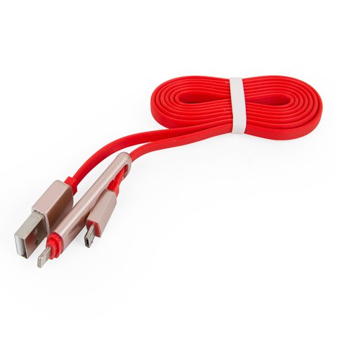 USB кабель micro USB, 2 in 1, USB тип A, micro USB тип B, Lightning, червоний