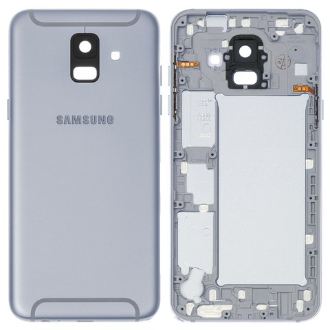 Задня панель корпуса для Samsung A600F Dual Galaxy A6 2018 , фіолетова, із склом камери, з боковою кнопкою