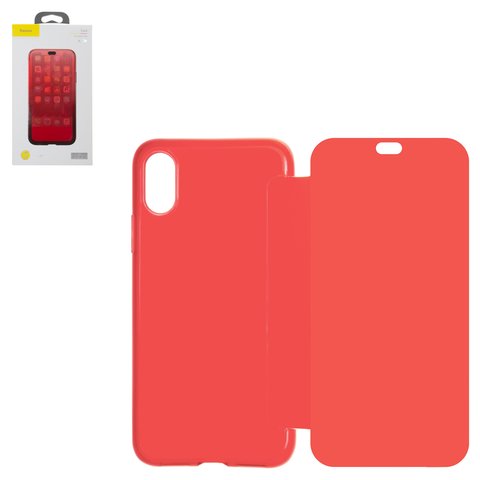 Чехол Baseus для iPhone X, iPhone XS, красный, матовый, книжка, силикон, пластик, #WIAPIPH58 TS09