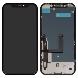 Дисплей для iPhone XR, черный, с рамкой, Оригинал переклеено стекло , с пластиками камеры и датчика приближения, LG version