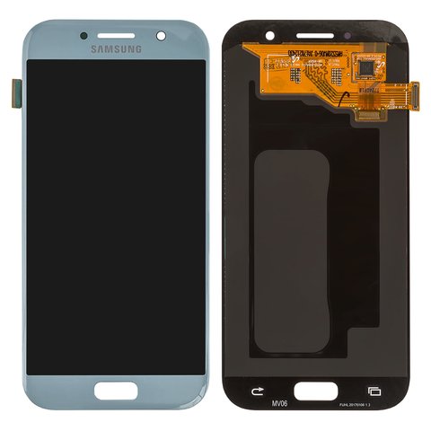 LCD compatible with Samsung A520 Galaxy A5 2017 , blue, without frame, original change glass  , blue mist 