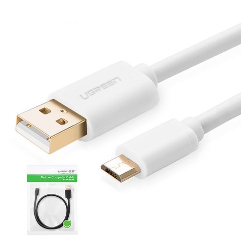 USB Cable UGREEN, USB type A, micro USB type B, 200 cm, 2 A, white  #6957303818501