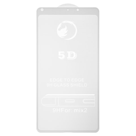 Tempered Glass Screen Protector All Spares compatible with Xiaomi Mi Mix 2, 5D Full Glue, white, the layer of glue is applied to the entire surface of the glass, MDE5 