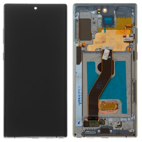 LCD compatible with Samsung N975F Galaxy Note 10 Plus, silver, with frame, original change glass 