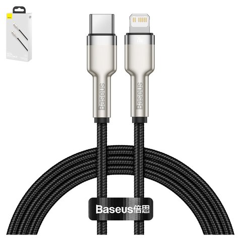 Cable USB Baseus Cafule Series Metal, USB tipo C, Lightning, 100 cm, 20 W, negro, con revestimiento de nylon, #CATLJK A01