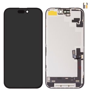 LCD compatible with iPhone 16, black, with frame, HC, without IC, AMOLED , DD OLED soft 