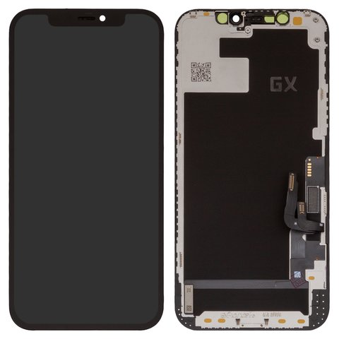 LCD compatible with iPhone 12, iPhone 12 Pro, black, with frame, HC, without IC, with camera and proximity sensor plastics, OLED , GX OEM hard 