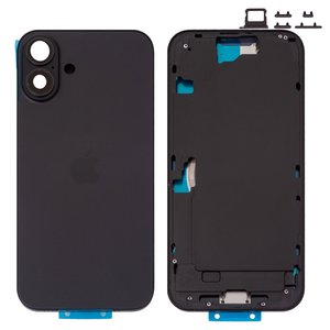 Housing compatible with iPhone 16 Plus, black, with SIM card holders, with side buttons, Original PRC , EU version 