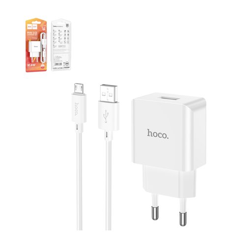 Adaptador de red Hoco C106A, 10.5 W, blanco, con cable micro USB Tipo B, 1 puerto, #6931474783905