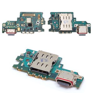 Шлейф для Samsung G990B Galaxy S21 FE 5G, конектора зарядки, з мікрофоном, з SIM конектором, High Copy, плата зарядки