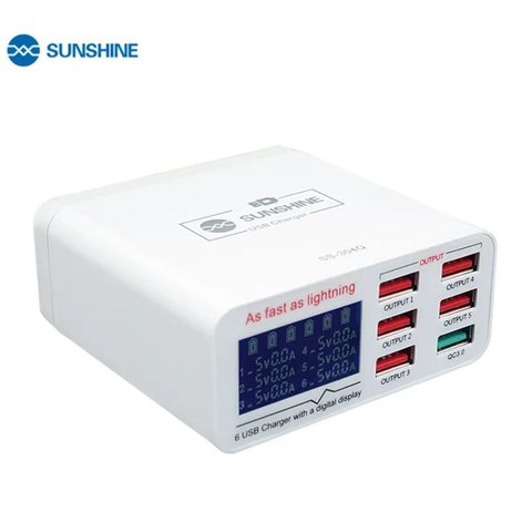 Сетевое зарядное устройство Sunshine SS 304Q, 40 Вт, Quick Charge, Fast Charge, 6 портов