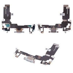 Шлейф для iPhone 15, коннектора зарядки, голубой, с микрофоном, HC