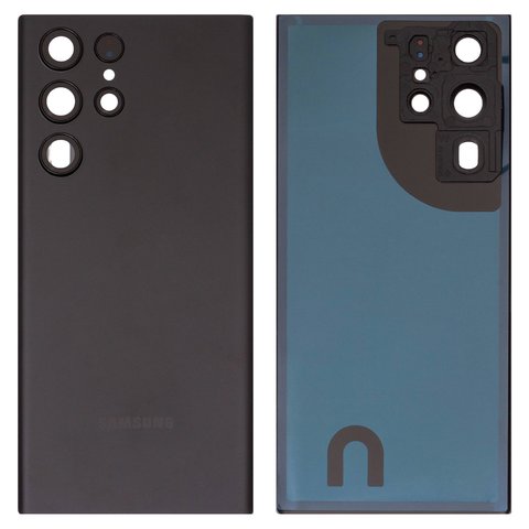 Задня панель корпуса для Samsung S908B Galaxy S22 Ultra 5G, чорна, із склом камери